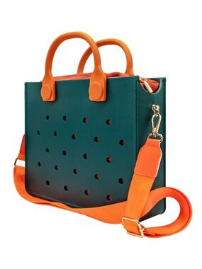 Stylish Green and Orange Women’s Tote Bag with Detachable Strap and charms